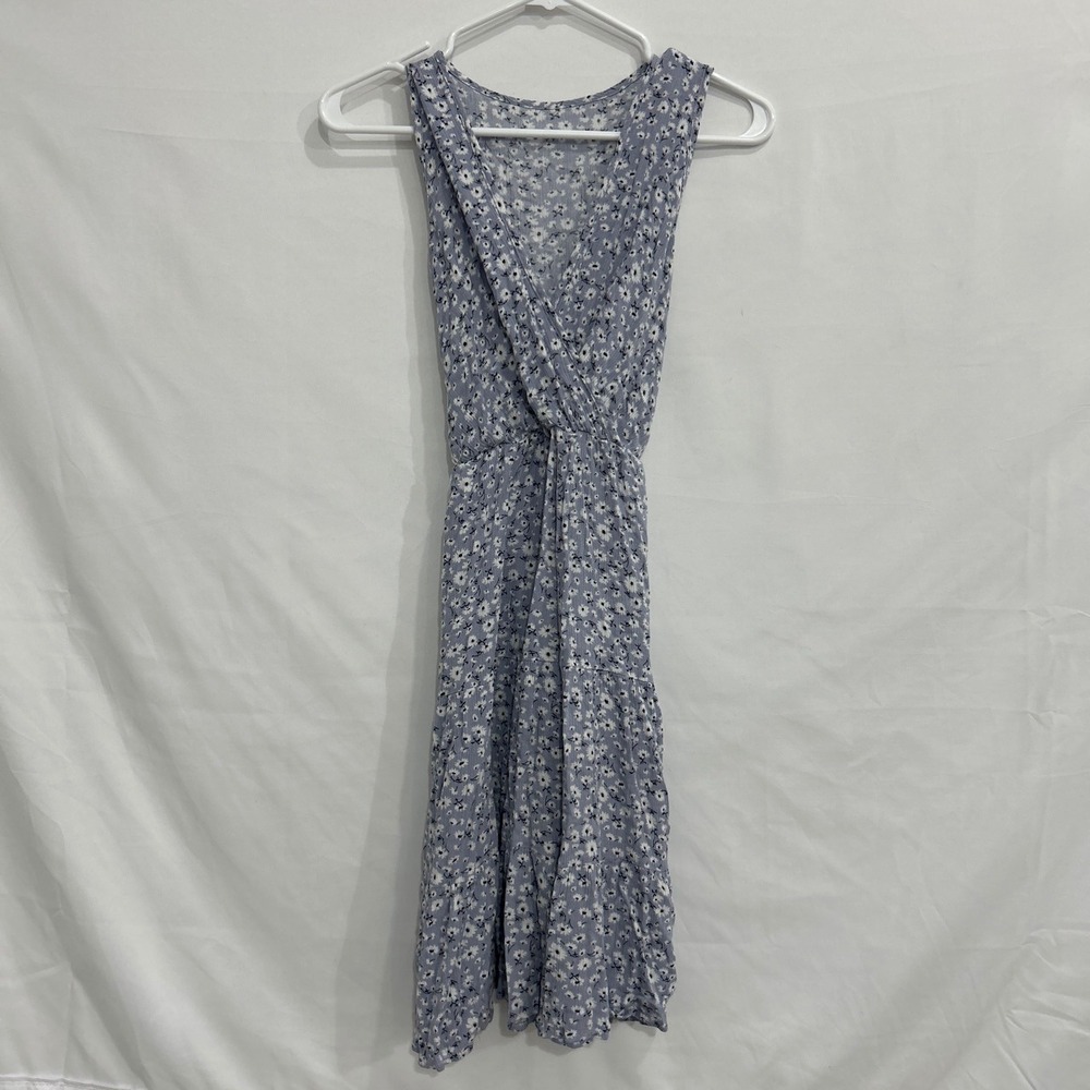 Beachsissi Blue White Floral V-Neck Tiered Ruffle Mini Dress Medium